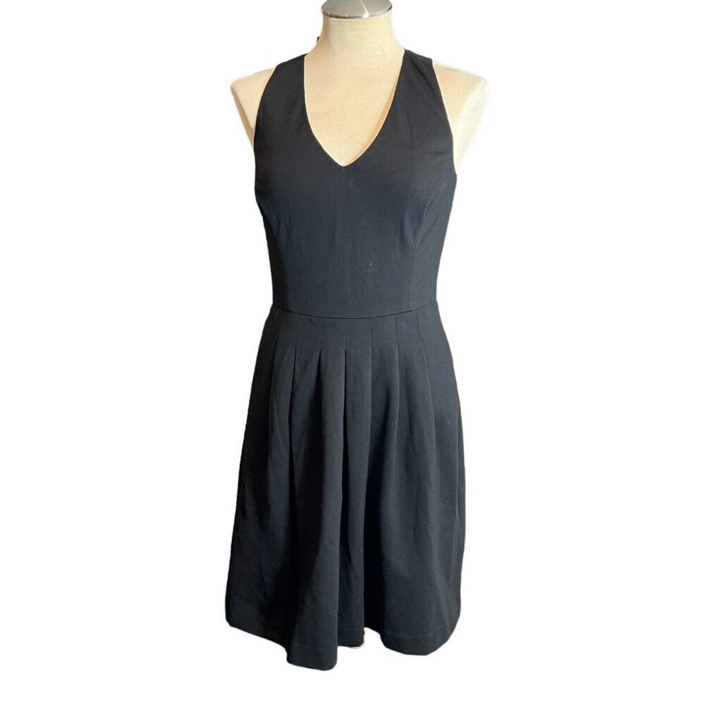 BANANA‎ REPUBLIC Black Pleated Sleeveless V Neck Cutout Back Dress Size 0